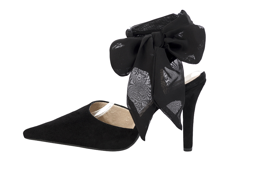 French elegance and refinement for these matt black dress open back shoes, with an ankle scarf, 
                available in many subtle leather and colour combinations. This pretty pump will sublimate your leg with its scarf tied at the ankle.  
                Matching clutches for parties, ceremonies and weddings.   
                You can customize these shoes to perfectly match your tastes or needs, and have a unique model.  
                Choice of leathers, colours, knots and heels. 
                Wide range of materials and shades carefully chosen.  
                Rich collection of flat, low, mid and high heels.  
                Small and large shoe sizes - Florence KOOIJMAN